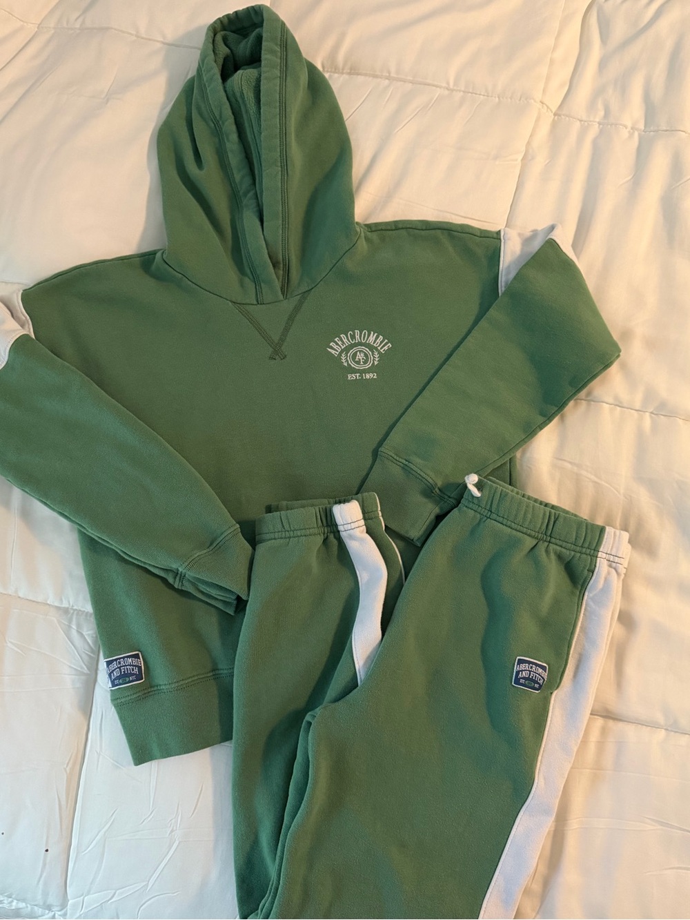 Abercrombie & Fitch Green Kids Sweat Set with White Side Stripes